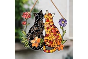 GENERIC Friendship Cats Stained Window Hanging Ornament, Garden Cats Stained Acrylic Double-Sided Printed Window Panel, Great Gift for Mom Grandma and Animal Lover for Birthday Mother's Day or Housewarming
