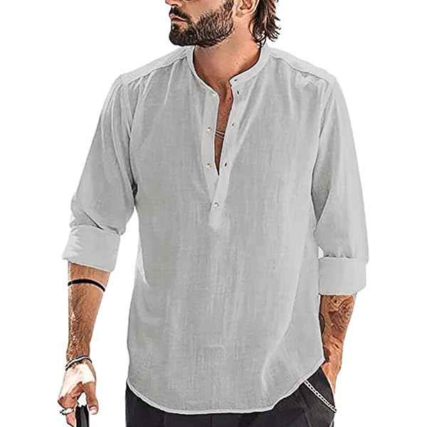 Men's Linen Blend Henley Shirt – 3/4 Sleeve, Breathable Cotton-Linen Top For Casual Wear - View #7