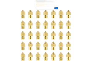 3DMAN 35pcs MK8 Nozzles Brass 0.2 mm, 0.3 mm, 0.4 mm, 0.5 mm, 0.6 mm, 0.8 mm, 1.0 mm + 7pcs Cleaning Needles for 1.75 mm Filament 3D Printer