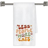 Chicimln Boho Groovy Cat Kitchen Towels, Cat Lover Mom Dad Gifts Decorative Hand Towels for Bathroom, Less People More Cats Dish Tea Towel Drying Cloth for Kitchen Decor, 16x24 Inch