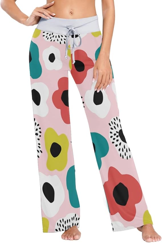 Amazon Akiraki ルームパンツ レディース ロングパンツ 花柄 北欧風 ピンク エレガント 可愛い かわいい ヨガパンツ ヨガウェア ルームウェア 部屋着 体型カバー オールシーズン 女性用 ボトムス パジャマ ルームウェアボトムス 通販