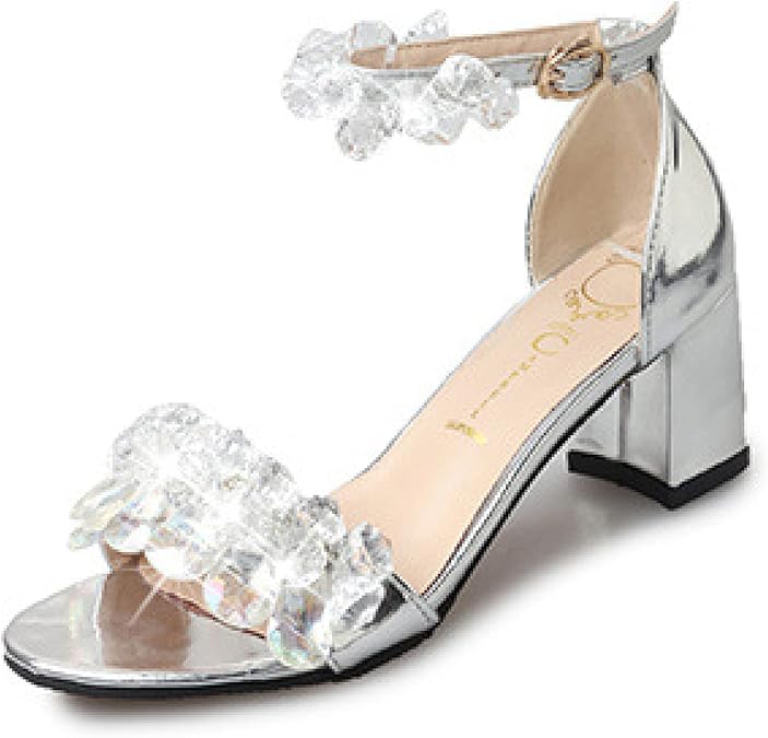 Amazon.com | Women Fashion Rhinestone Heeled Sandals Chunky High-heels Open Toe Pumps Ankle 