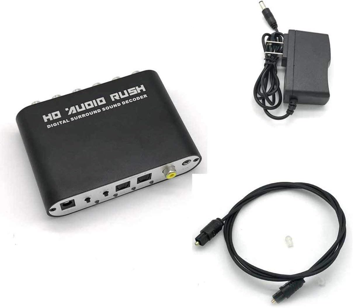 3.5 AUX Coaxial Digital to Analog 6 RCA HD Audio Rush 5.1 Decoder AC3 DTS Dolby Surround Sound Amplifier Converter - Black