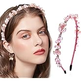 Coridy Pink Rhinestones Headbands for Women Crystal Beaded Hairbands Baroque Thin Hair Hoops Bejeweled Headband for Women’s Hair (pink)