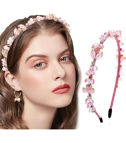 Elegant Baroque Thin Pink & Gold Crystal Pearl Jeweled Embellished Headband Pink Crystal Headband - Etsy main image 2
