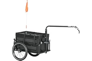 Aosom Bike Cargo Trailer, Bicycle Trailer Wagon Cart with Removable Storage Box, Quick Release 16" Wheels and Safe Reflectors