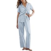 Ekouaer Womens Pajamas Set Plaid PJs Soft Button Down Sleepwear Short Sleeve Nightwear with Long Pants