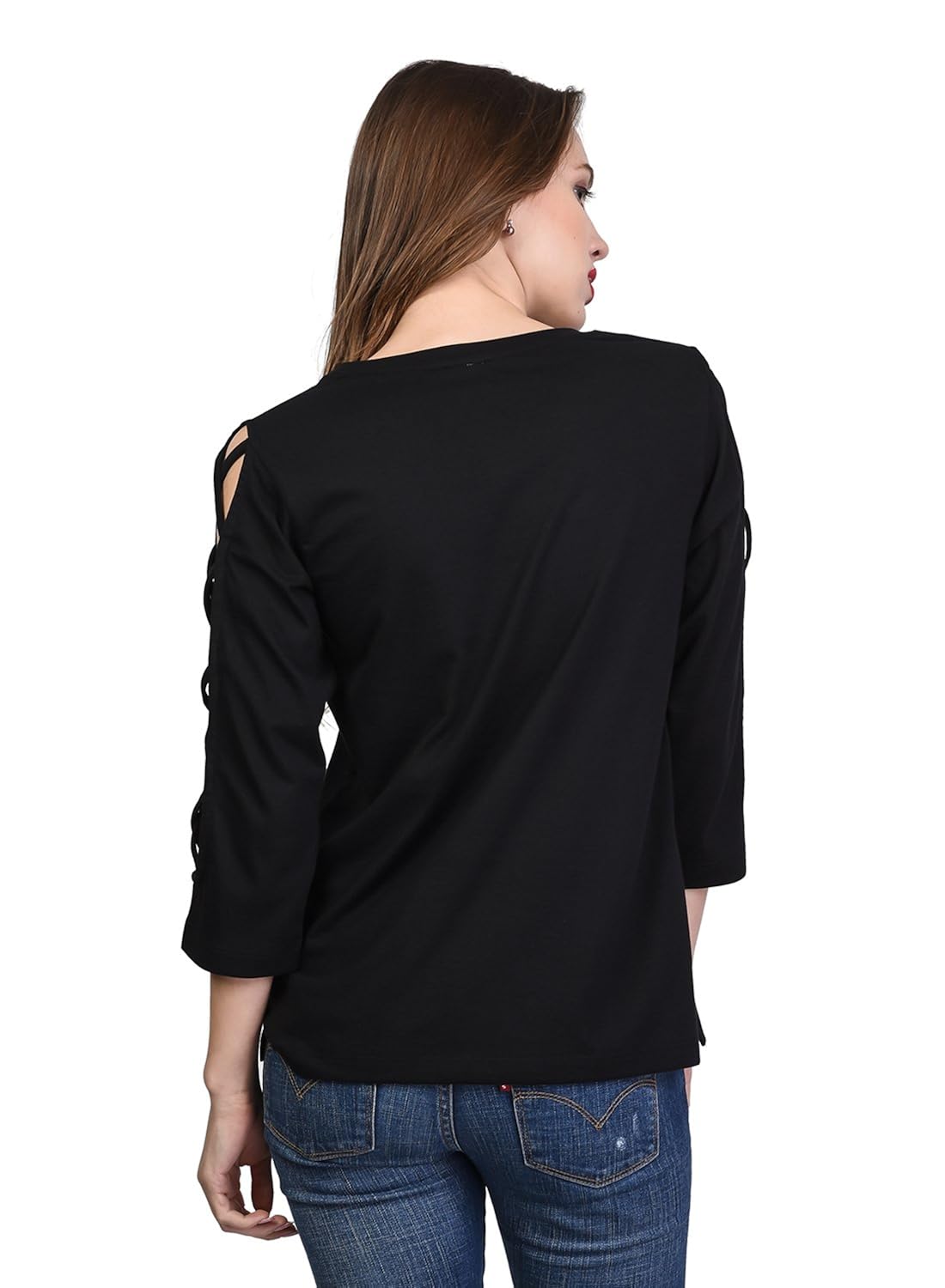 kalt women's round neck 3/4th sleeves cotton blend top/t-shirt (tw12)