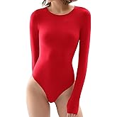 PUMIEY Women's Crew Neck Long Sleeve Bodysuit Second-skin Feel Tops Smoke Cloud Collection