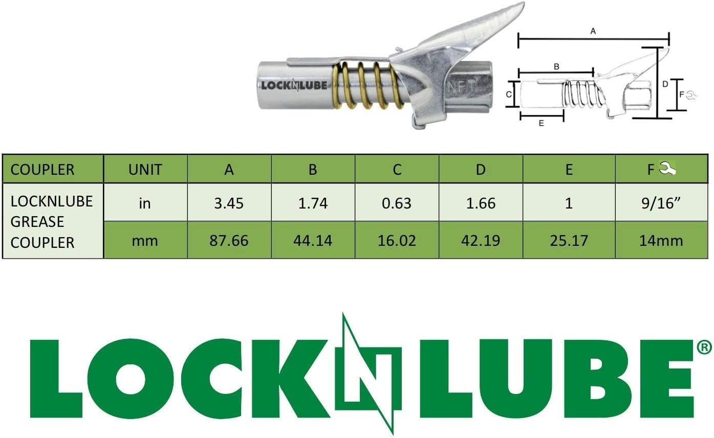 LockNLube Grease Gun Coupler locks onto Zerk fittings. Grease goes in, not on the machine. World's best-selling original locking grease coupler. Rated 10,000 PSI. Long-lasting rebuildable tool.: Home Improvement