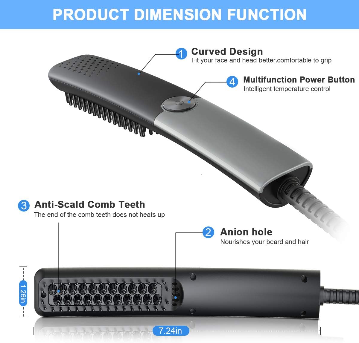 Lidasen Beard Straightener Combs for Men Multifunctional Ionic Hair Beard Straightener Brush Heated Beard Brush for Men Electric Hair Straightening Styler Tools for Home and Travel - Image 4