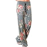iChunhua Women's Comfy Stretch Floral Print Drawstring Palazzo Wide Leg Lounge Pant