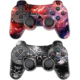 CHENGDAO Wireless Controller 2 Pack for Playstation 3 with High Performance Dual Shock (Skull + Galaxy)
