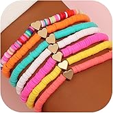 Preppy Jewelry Bracelets for Women Handmade Friendship Bracelets Clay Bead Colorful Surfer Heishi Bracelet Set Stackable Boho Y2K Summer Beach Elastic Layering Bracelets
