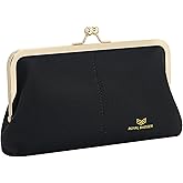 Royal Bagger RFID Kiss Lock Wallet, Solid Color Multi-card Slots Card Holder, Genuine Cow Leather Clutch Purses for Women 1468 (Black)