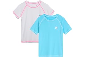 Pink Platinum Girls Rash Guard Shirt - 2 Pack UPF 50+ Quick Dry Short Sleeve Swim Shirt Rash Guard for Girls (Sizes: 4-16)