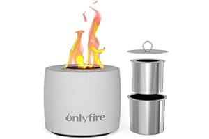 ONLYFIRE OUTDOOR LIVING Onlyfire Smokeless Tabletop Fire Pit with Lid, 4.7" Mini Portable Concrete Ethanol Fireplace, Small Table Fire Bowl for Indoor and Outdoor Use, Persona Smore Maker Bio Ethanol Fuel, Great Gift