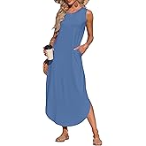 AUSELILY Womens Summer Dresses 2025 Casual Sleeveless Maxi Dress Loose Crewneck Sundresses Split Long Tank Dress with Pockets