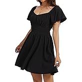 FreeMolly Women's Square Neck Wrap Dress - Ruffle Puff Sleeve Tie Back Mini Dress for Party Casual Cottagecore Style