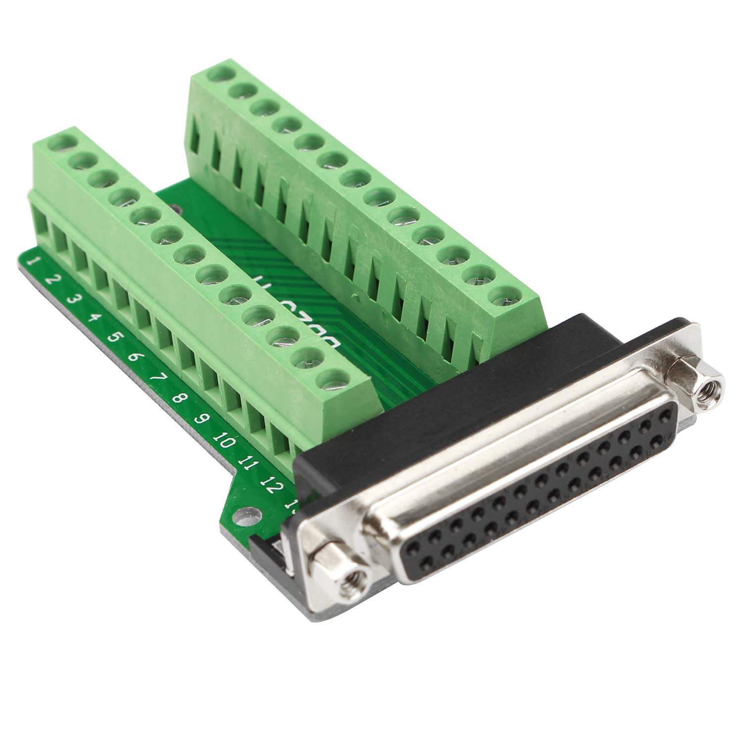 Futheda D-sub DB25-M2 Female Port Breakout Board Connector 25 Pin 2-row Solderless PCB Board Terminal Block Adapter with Thumb Screws