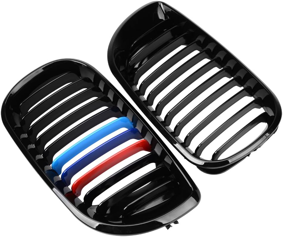 2X Glossy Black M-Color Painted Front LH RH Kidney Grille Grill Compatible with 02-06 E46 4-DR Sedan 320i 325i 325Xi 330i 330Xi