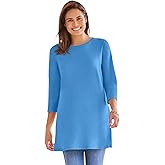 Woman Within Plus Size Perfect Three-Quarter Sleeve Crewneck Tunic