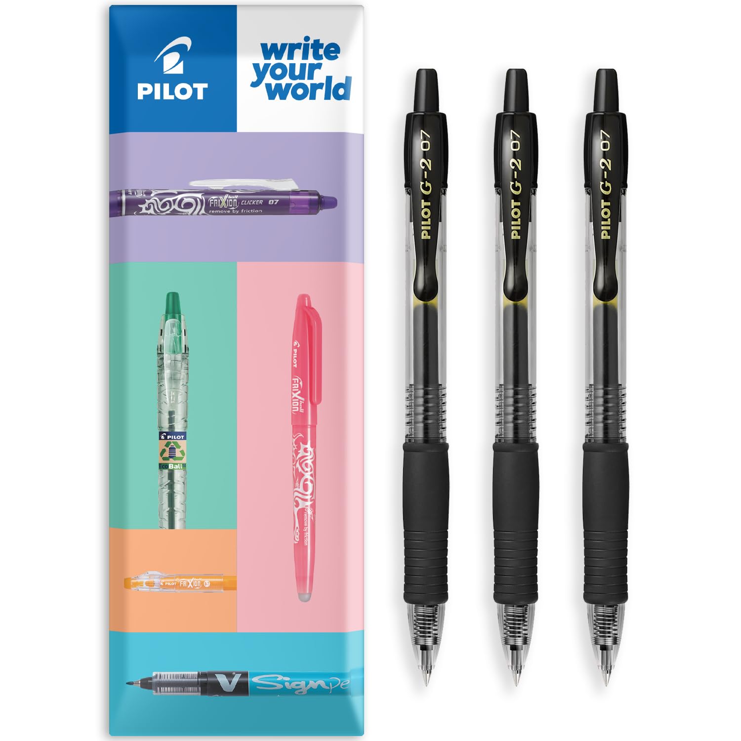 PILOT G-2 Retractable Gel Ink Rollerball Pens - 0.7mm Nib Tip - In Envelope Gift Packaging - Pack Set of 3 - Black Ink