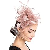SAFERIN Women's Fascinators Feathers Tea Party Hat Veil Headband with Hair Clip for Cocktail Church
