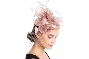 SAFERIN Women's Fascinators Feathers Tea Party Hat Veil Headband with Hair Clip for Cocktail Church