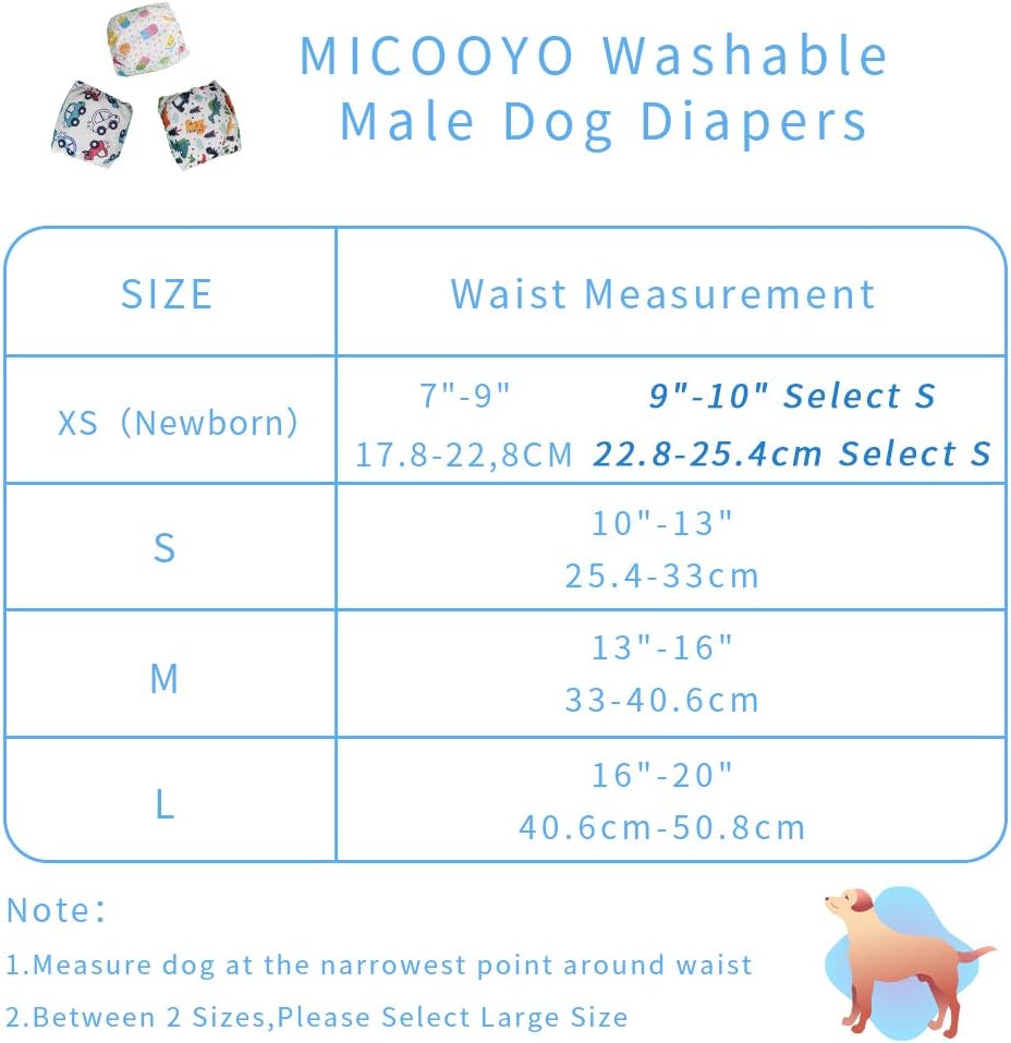 MICOOYO Belly Bands for Dogs Reusable Dog Nappies Male 3 Pack, Male Dog Wraps Diaper Pants for Doggy Puppy(Animals Fruit Cars, S) - Image 5