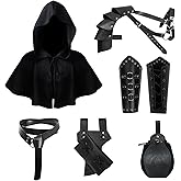 DARFULA 6 Pcs Medieval Knight Accessories Renaissance Viking Belt Pouch Arm Bracers Sword Frog Cape,Half Shoulder Armor
