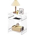 Acrylic End Table Record Player Table with Storage Shelf Clear Side Table Nightstand (Orange, 15.7x19.7x11.8) (Clear)