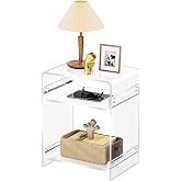 Acrylic End Table Record Player Table with Storage Shelf Clear Side Table Nightstand (15.7x19.7x11.8) (Clear)