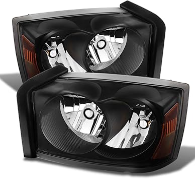 Amazon Com Acanii For Black 2005 2007 Dodge Dakota Slt St Replacement Headlights Headlamps Pair 05 07 Driver Passenger Side Automotive
