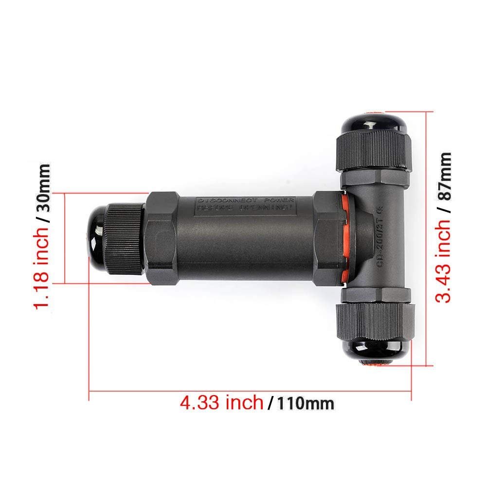 Connettore Impermeabile IP68 A Y, 3 Poli, Per Cavi 5-14 Mm – KLJ, Nylon PA66, Nero