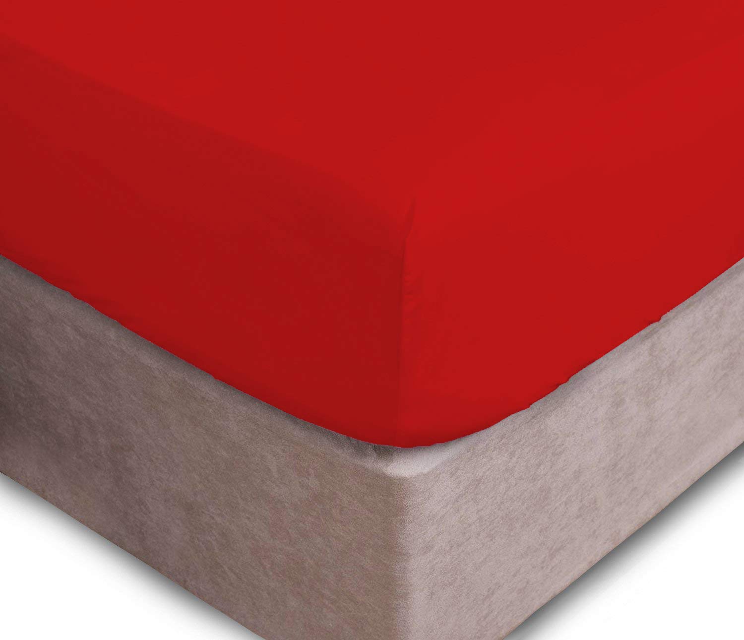 mFabrics Poly-Cotton Extra Deep Fitted Sheet 40cm / 16” Deep - Easy Care, Machine Washable - Single Double 4ft King Super King Pillowcase Pair (Red, King)