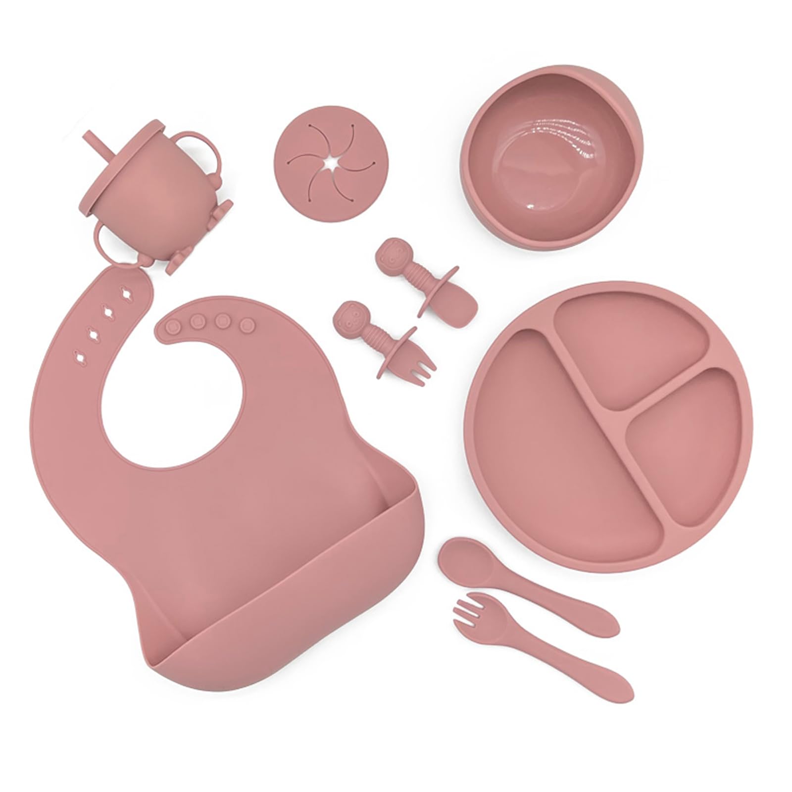 Bojiwavawd Baby Led Weaning Kit Silicone Baby Feeding Set Baby Bibs Suction Bowl Divided Plate Utensils Set
