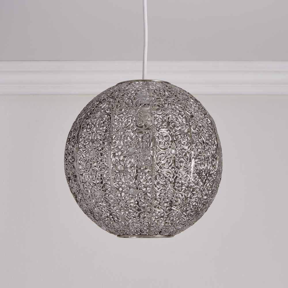 wilko Polished Nickel Effect Sphere Pendant Light Shade, Moroccan Lamp, Lantern Ceiling Light, Easy to Fit (27.5 x 27cm)