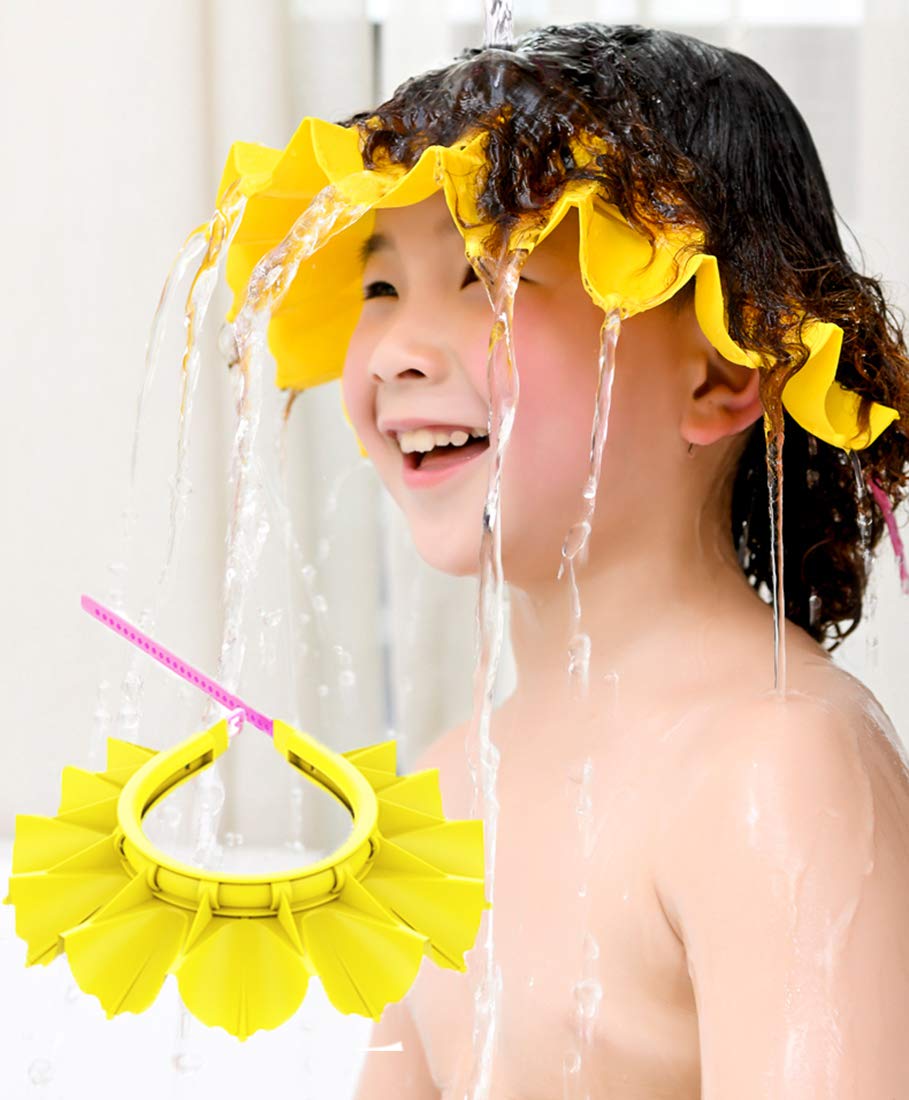 Baby Silicone Shower Cap Bathing Hat, Adjustable Shower Cap Kids, Infants Soft Protection Funny Safety Visor Cap for Toddler Children (Yellow) : Baby