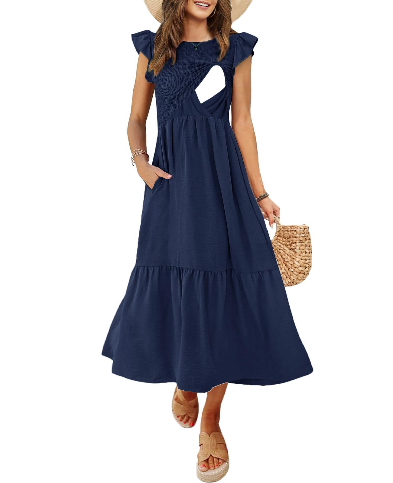 CzzzyL Mother Nursing Casual Dresses for Women Flutter Short Sleeve ...