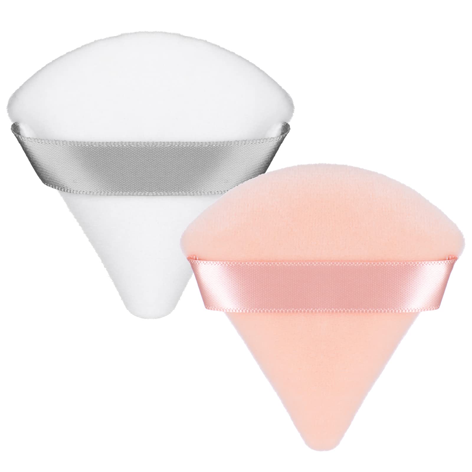 Patelai 2 Pcs Powder Puff Makeup Puff Triangle Soft Powder Sponge Reusable Triangle Sponges with Strap for Cosmetic Foundation Wet Dry Makeup(White, Nude)