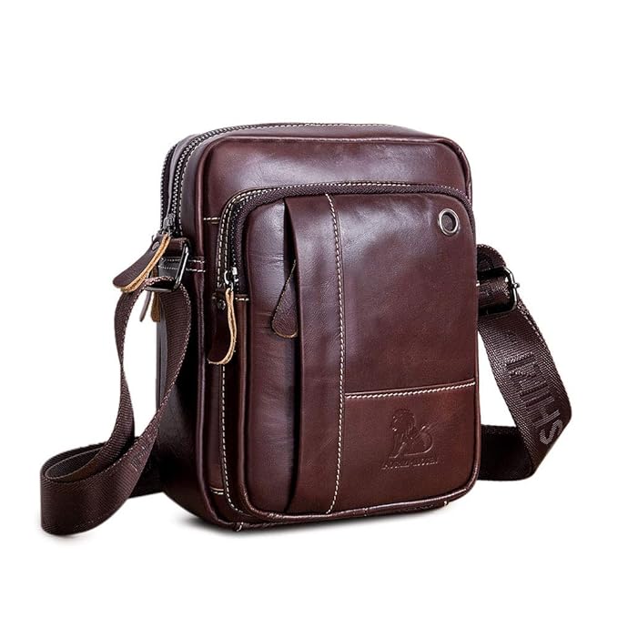 UBaymax Leder Schultertasche Herren, Kleine echt Leder Wasserdicht Umhängetasche Handtasche Ledertasche, Vintage Business Mes
