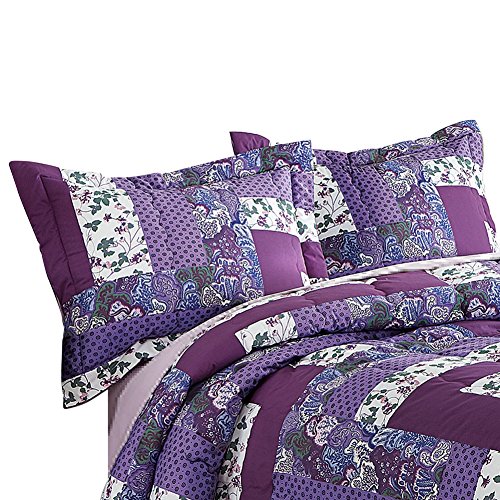 Caledonia Lavender Floral Patchwork 2 Piece Pillow Sham Set, Purple