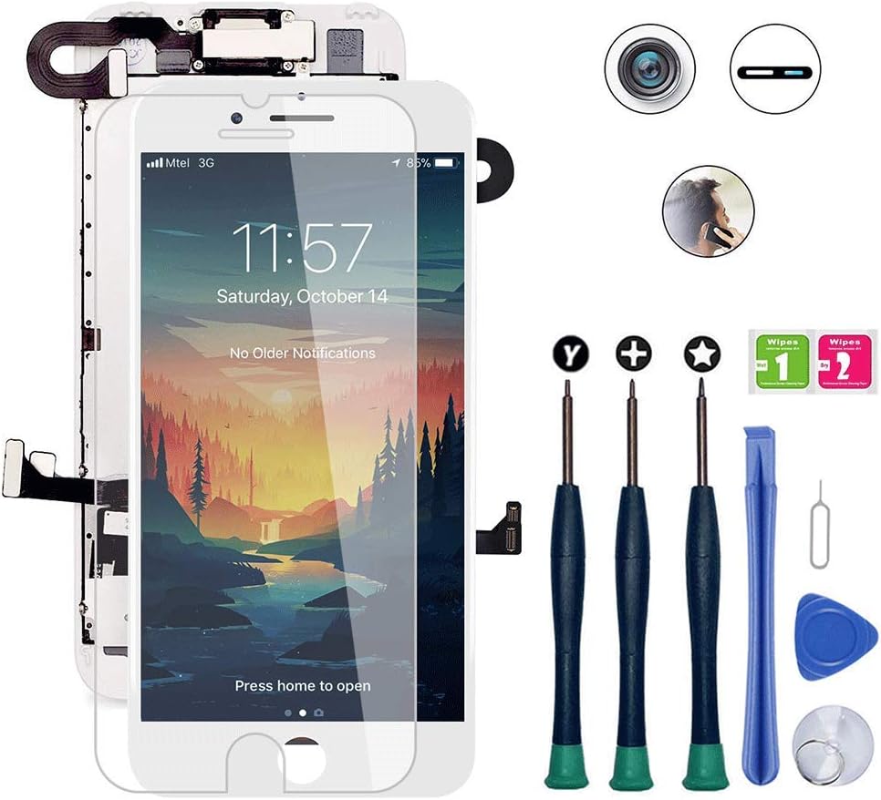 for iPhone 8 Screen Replacement, LCD Display 3D Touch Screen Digitizer Full Assembly with Proximity Sensor, Ear Speaker and Front Camera (Screen Replacement for iPhone 8 White)