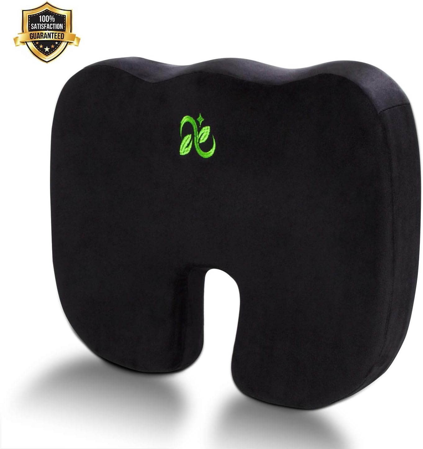 Seat Cushion for Office Chair,Wheelchair,Car Seat-Coccyx Cushion,100% Pure Memory Foam Seat Cushion Relieves Tailbone&Sciatica Pain,Anti-Slip Bottom&Machine-Washable Velour Cover (Black Cushion)