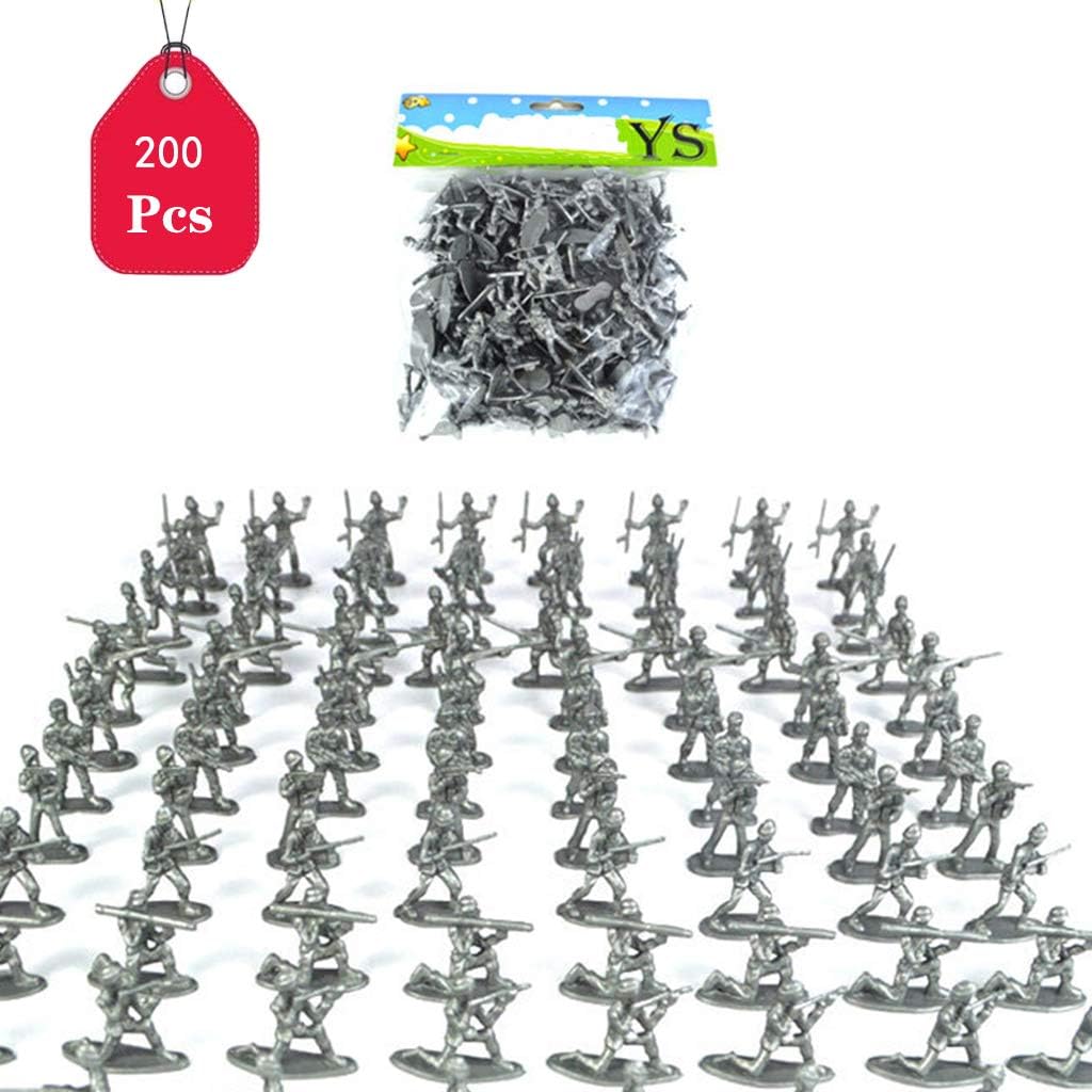 DreamJ Toy Army Soldiers 200 pcs Silver Plastic Toy Soldiers Army for Army Military War Games Toys Soldier Set, Party Favour Bag Filler of Action Figures
