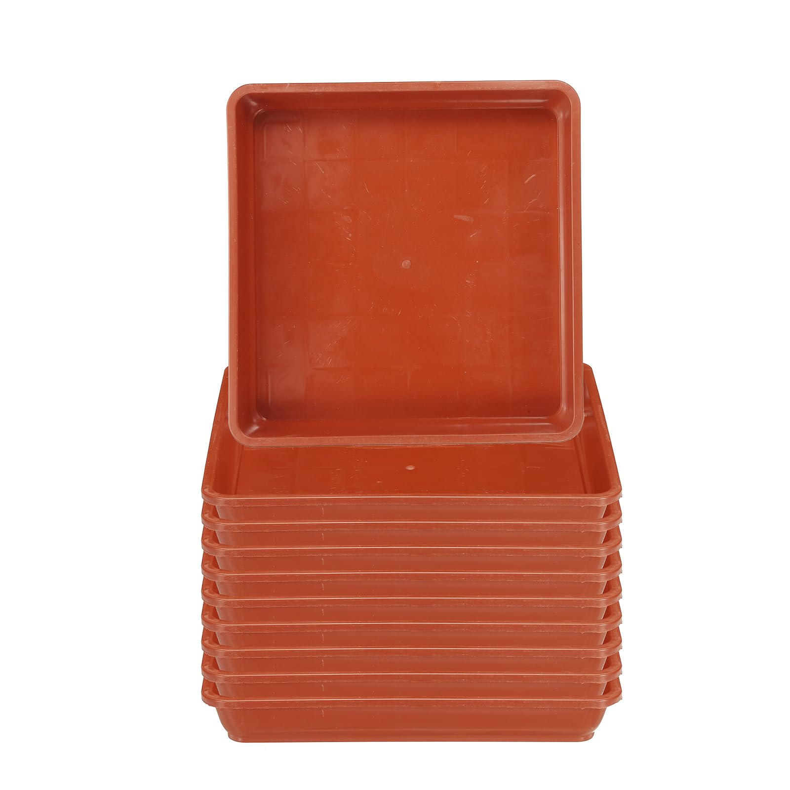 PATIKIL 9 Inch Plant Saucer Tray, 10 Pack PP Plastic Square Plant Saucer Flower Planter Drip Tray for Indoors Outdoors Patio Balcony, Terracotta