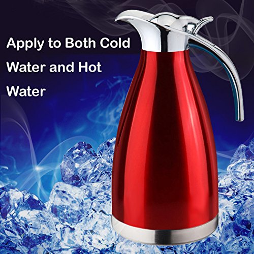 FUNRUI 2L Vacuum Insulated Jug Thermal Carafe Stainless Steel Double Wall Insulation Pot for Coffee Juice Milk Tea Beverages (RED)
