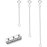 LANCHARMED 3 Pcs 925 Sterling Silver Box Chain Necklace Extenders | Durable Strong Removable Necklace Bracelet Anklet Extension Jewelry Making Chains (2 3 4 Inch, 0.8/1mm)