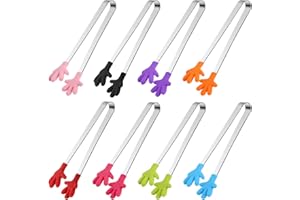 Shindel Silicone Mini Tongs, 8pcs 5-inch Kids Tongs,Colourful Small Food Tongs for Serving Food, Ice Cube, fruits, Sugar,Kitchen Gadgets